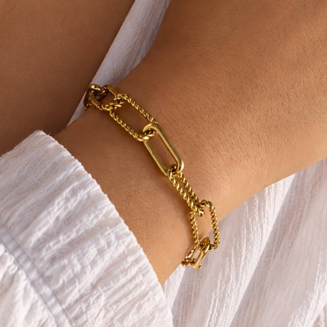 Schakelarmband goud staal rechthoek