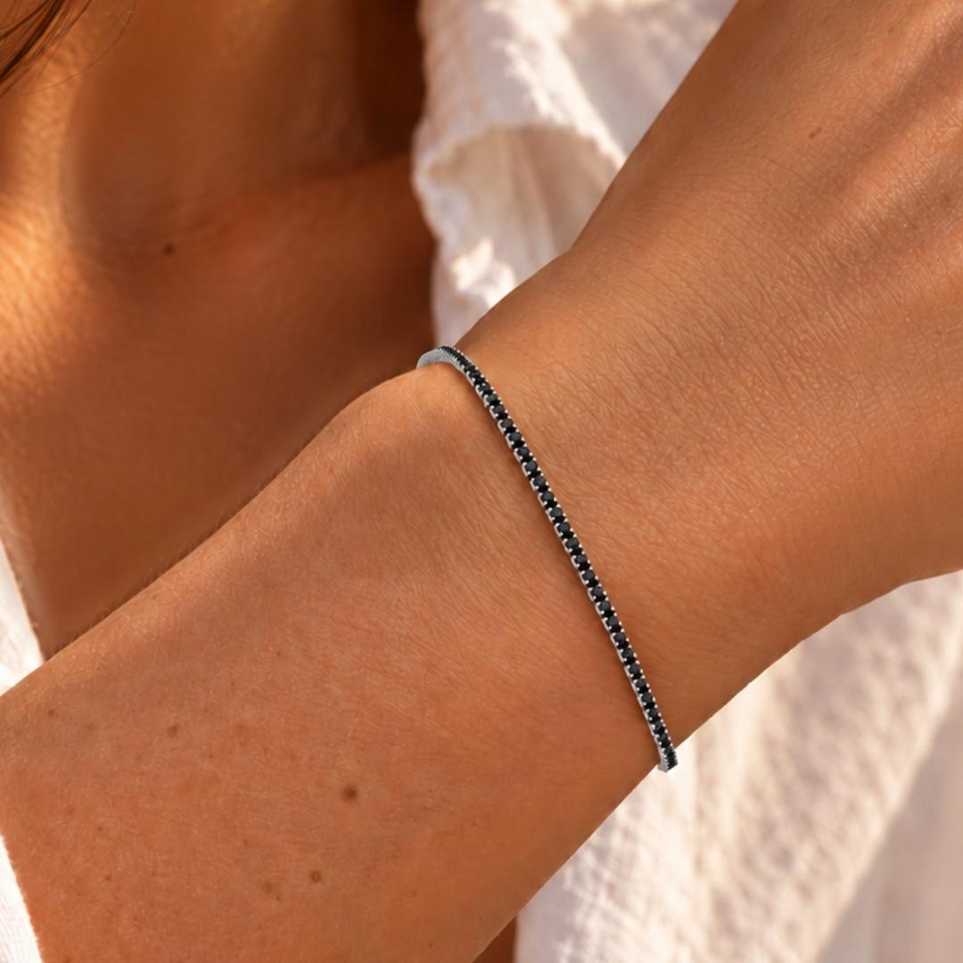 Tennisarmband zilver met zwarte steentjes Grace