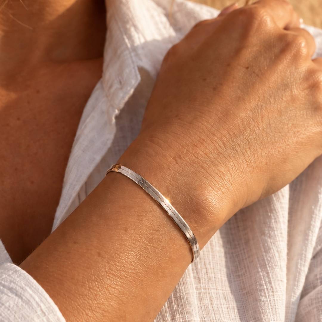 Zilver visgraat armband platte schakel dames