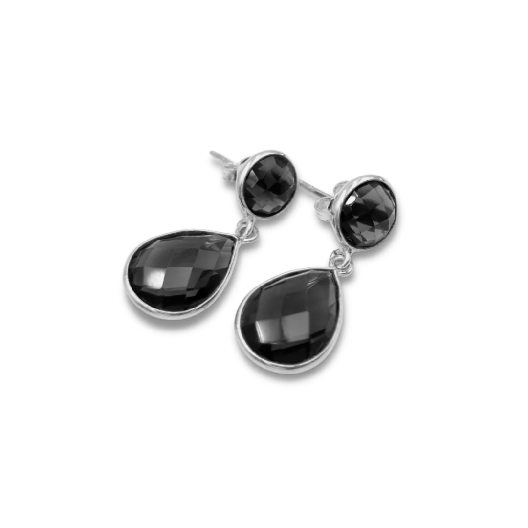 Zilveren druppel oorbellen met zwarte steen rookkwarts Smoky Quartz