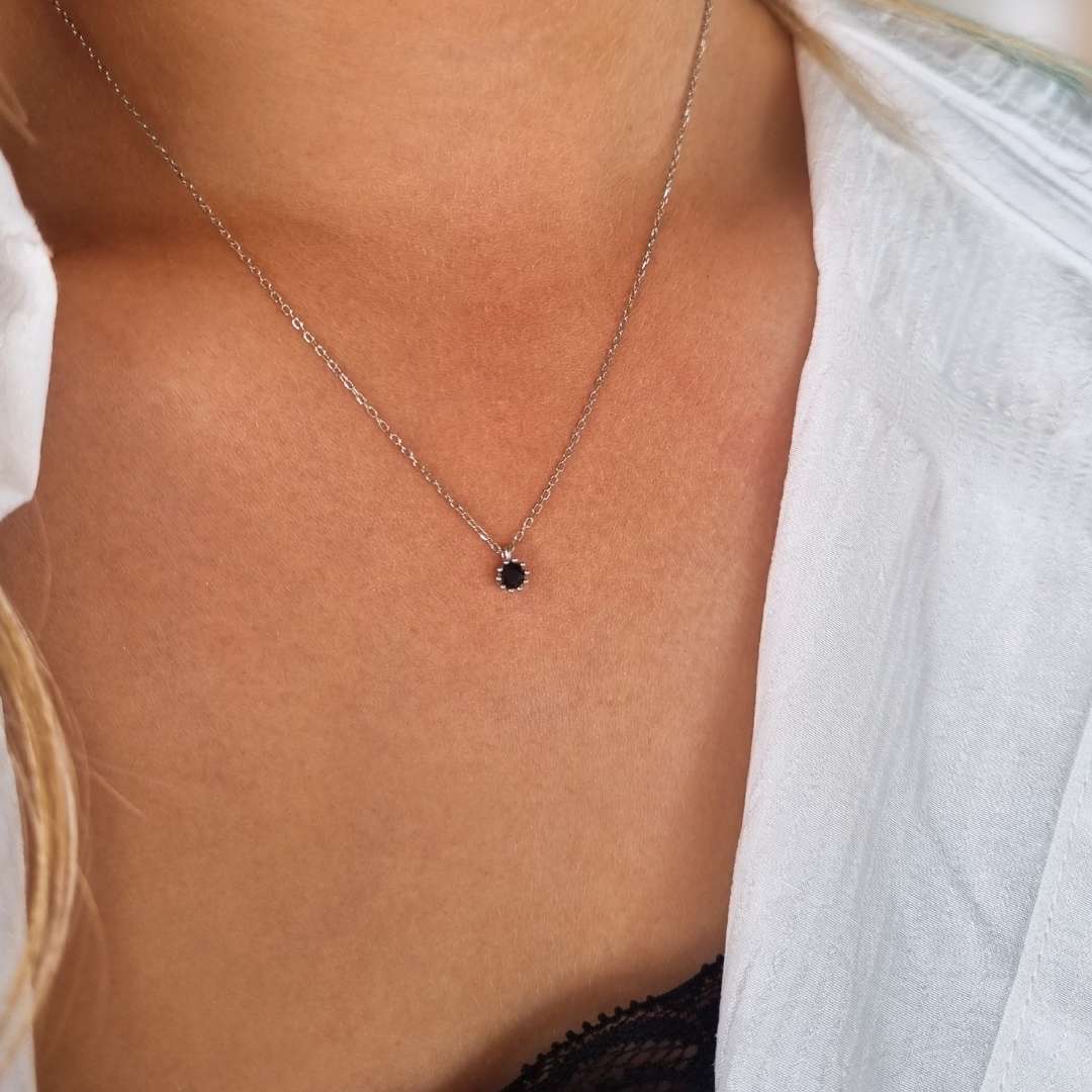 Zilveren ketting met hanger en zwarte steen 925 sterling zilver