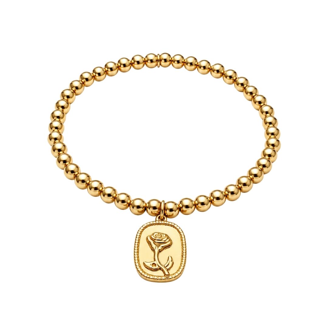 Gouden bolletjes armband roos