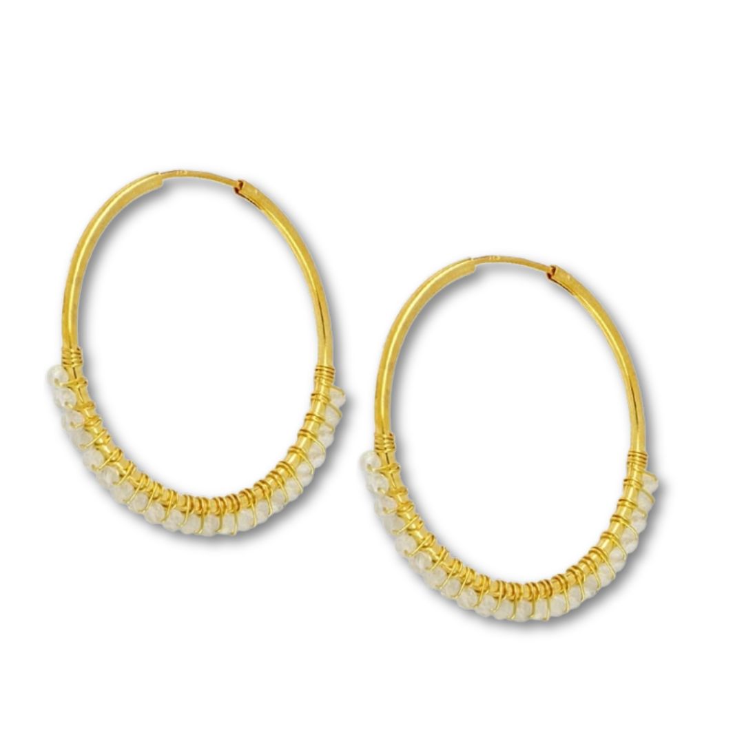 Gouden hoop oorbellen met parels van verguld 925 zilver