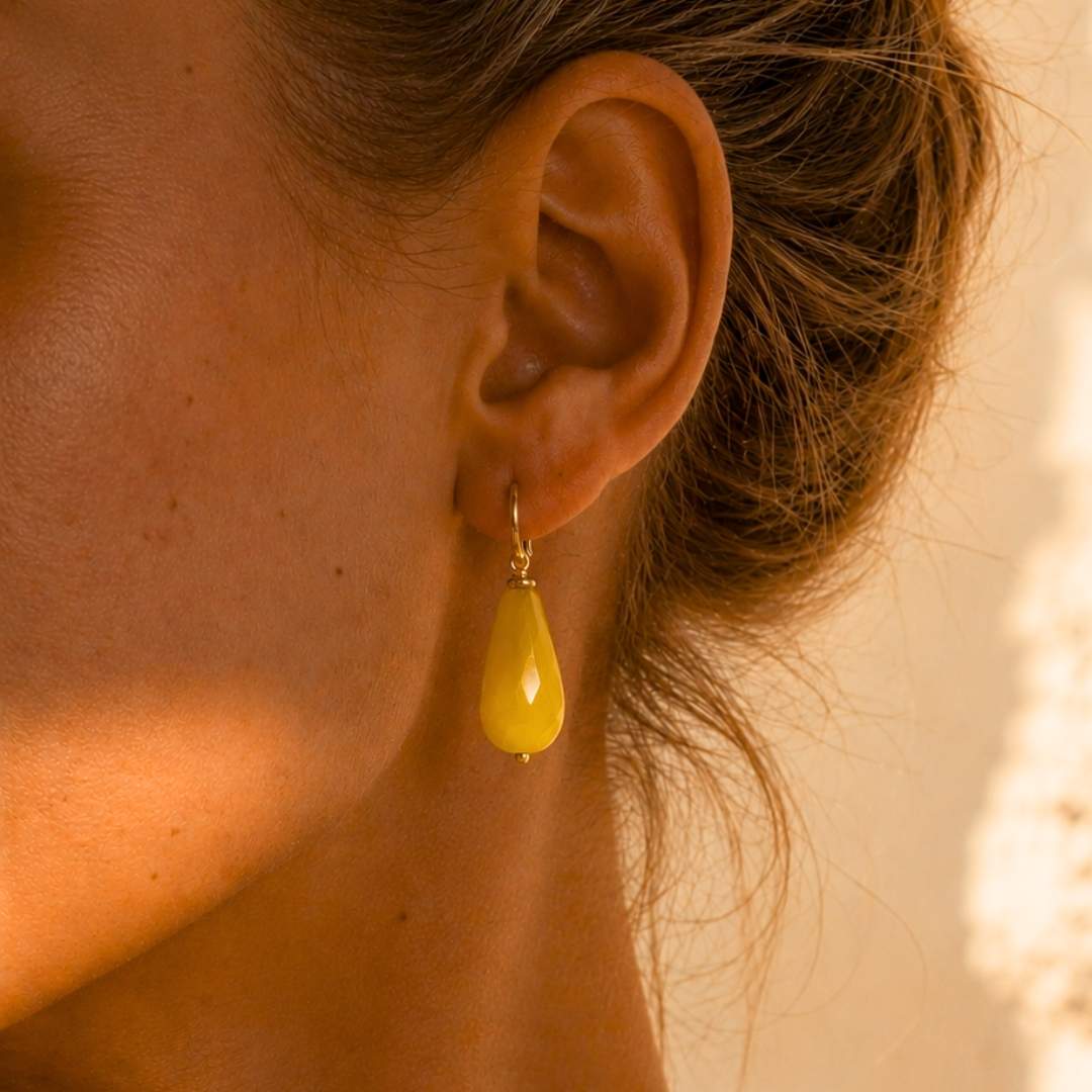 Gouden oorbellen edelsteen geel ibiza style