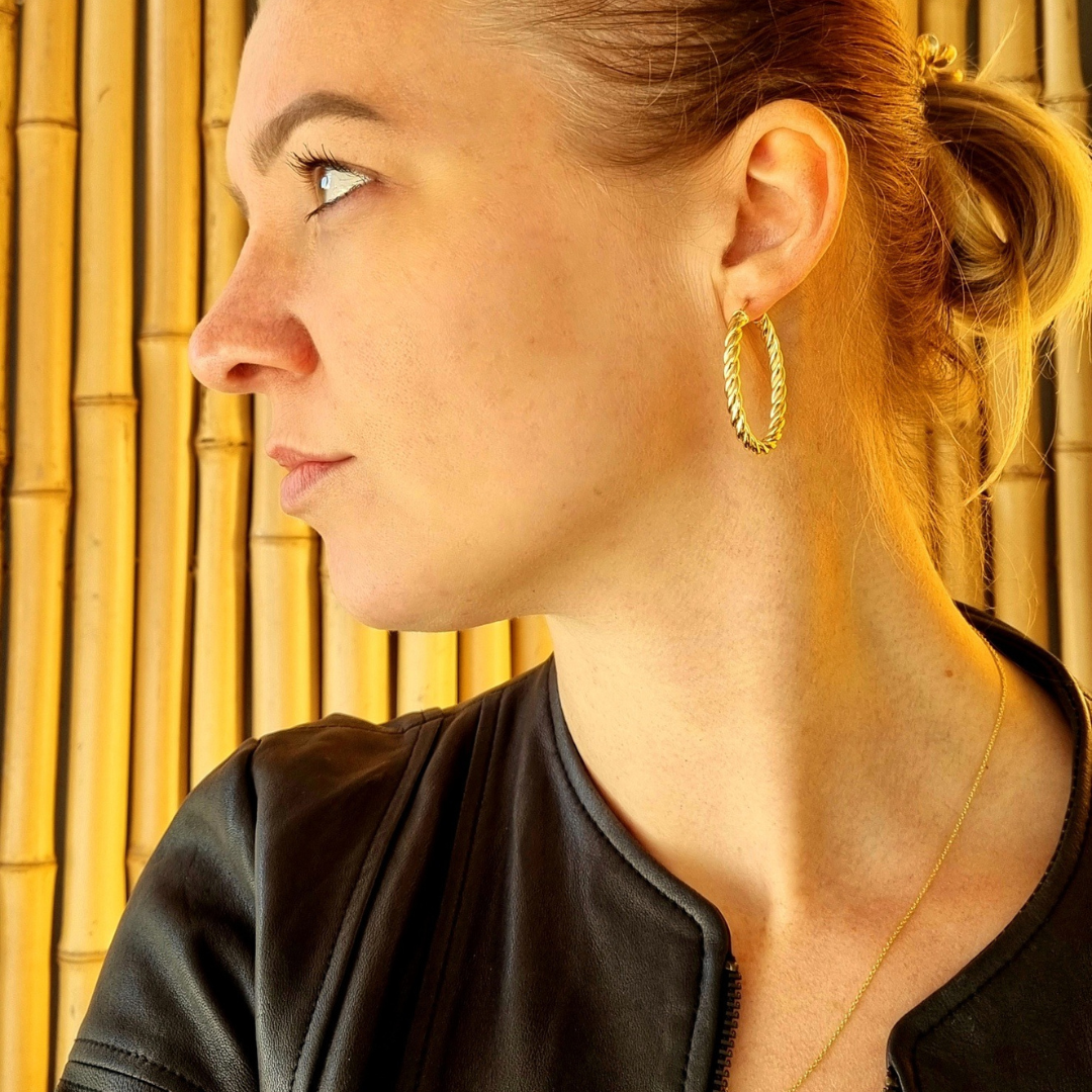 Gouden hoops oorbellen ovaal - Lolita - verguld zilver