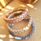 Roca de Piña- Iced pink braided bracelet - stainless steel clasp - leather