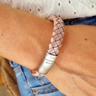 Roca de Piña- Iced pink braided bracelet - stainless steel clasp - leather