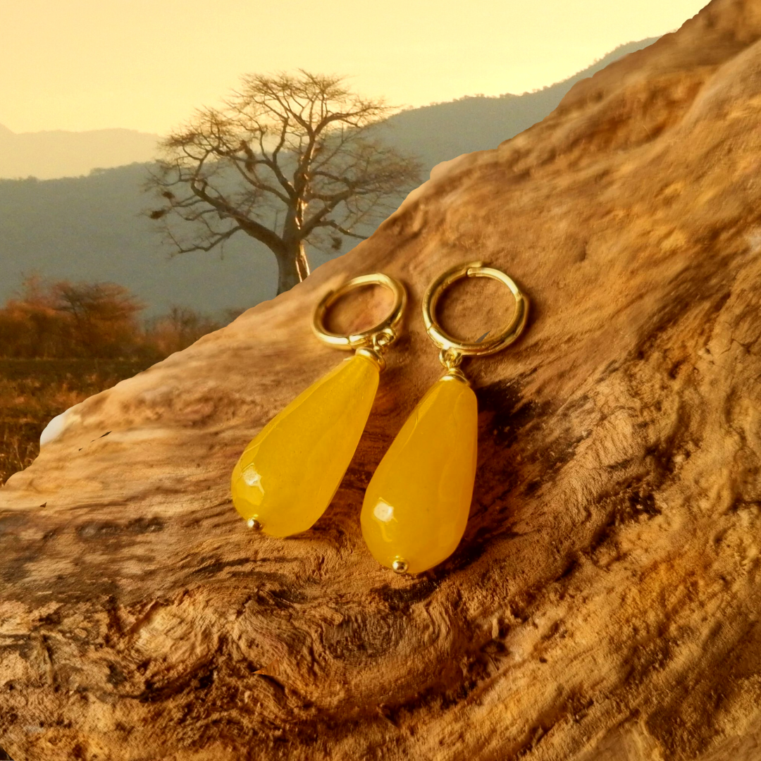 Roca de Piña – Yellow drops- gold plated- 925 sterling silver, yellow (ochre) agate