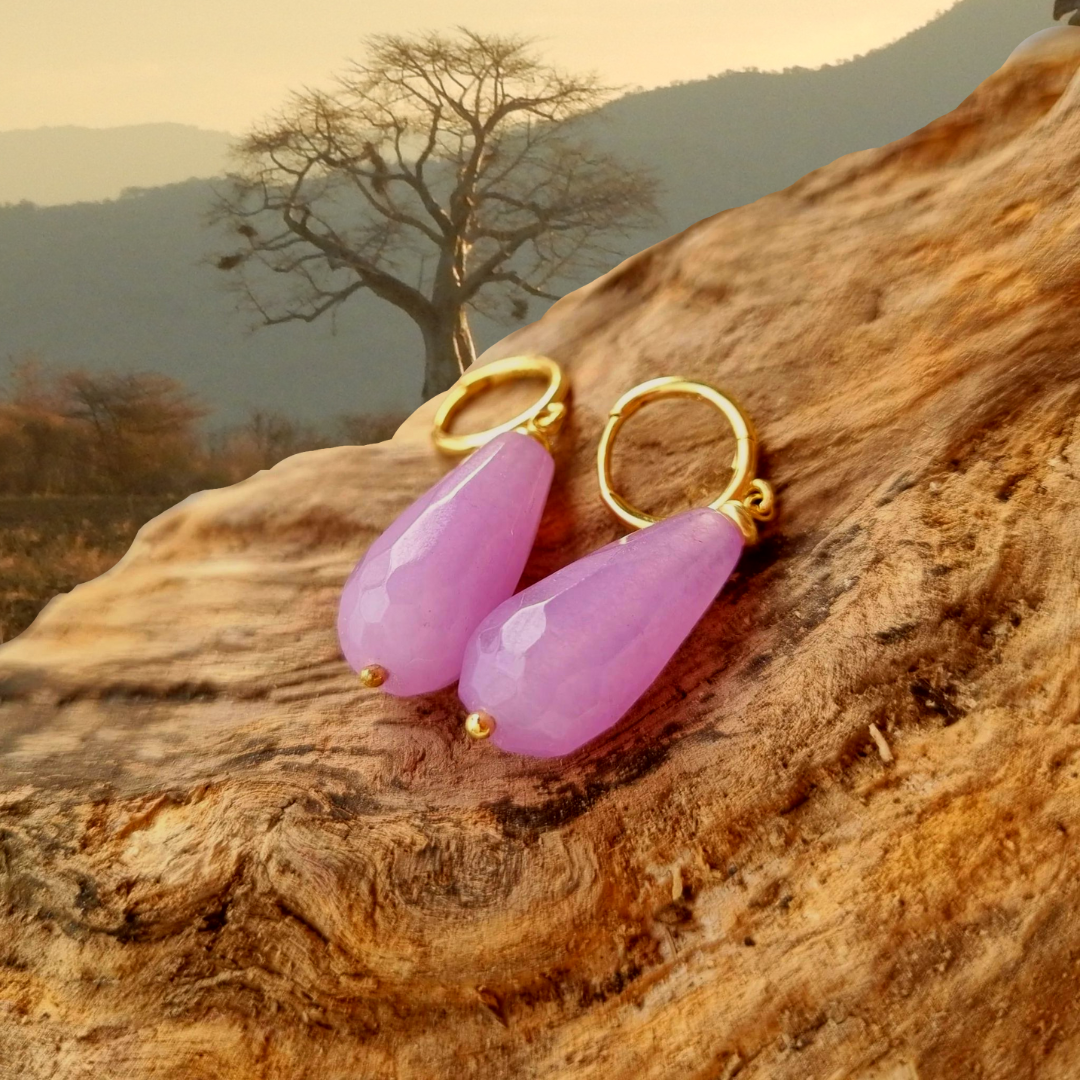 Roca de Piña – Purple drops- gold plated- 925 sterling silver, violet agate- gemstone 