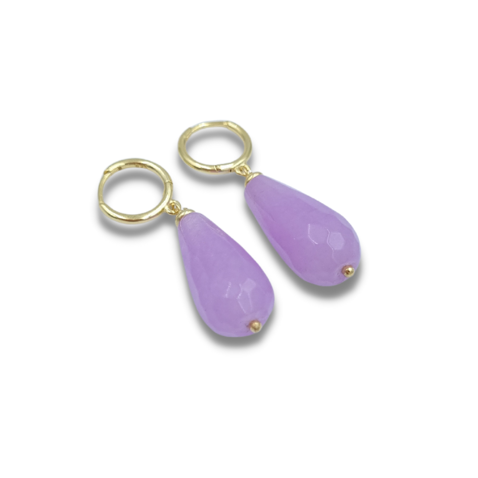 Roca de Piña – Purple drops- gold plated- 925 sterling silver, violet agate- gemstone 