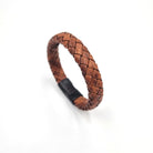 Oval braided bracelet, chocolate brown, stainless steel black clasp