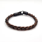 Round braided leather bracelet, wood brown, stainless steel clasp