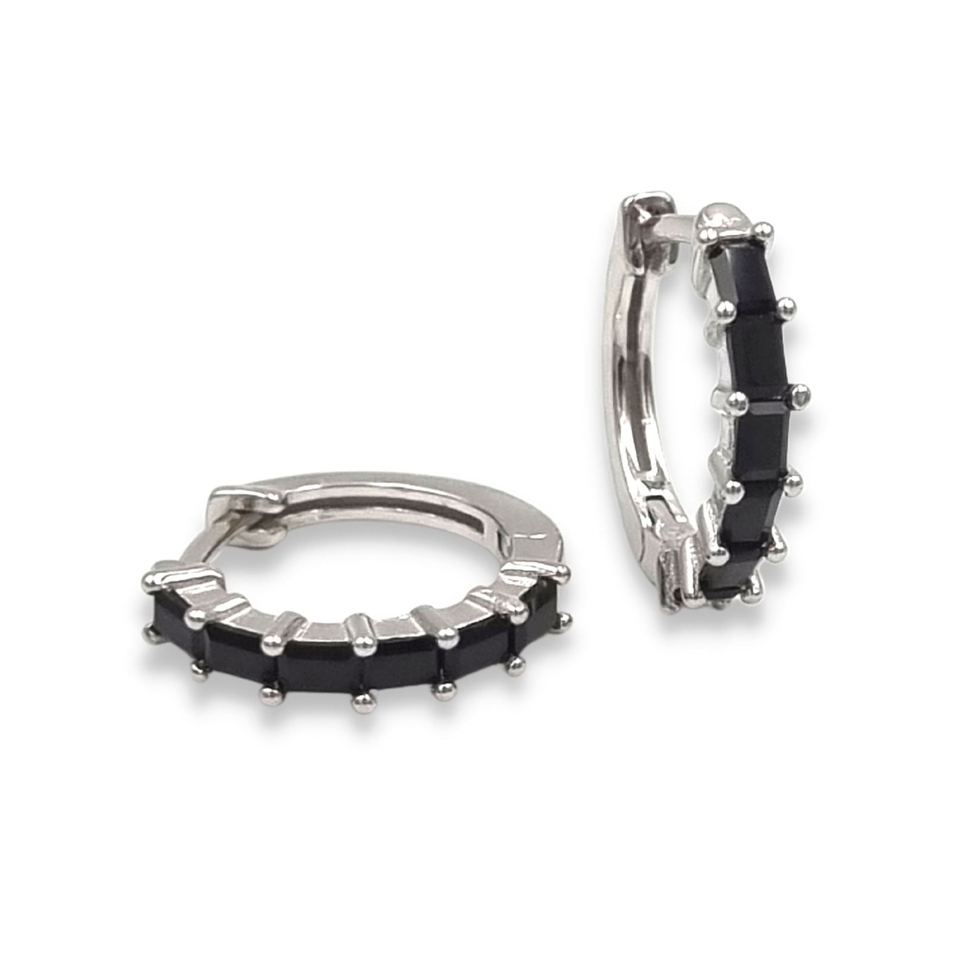 Roca de Piña- Black Ciara hoops - black zirconia- rhodium plated - 925 sterling silver