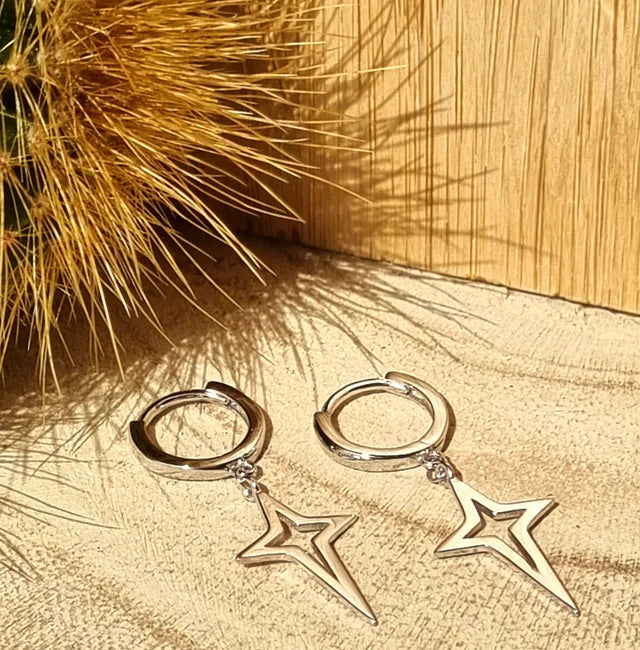 Roca de Piña- Lucia earrings - estrellas- rhodiumplated 925 sterling silver- huggie hoops