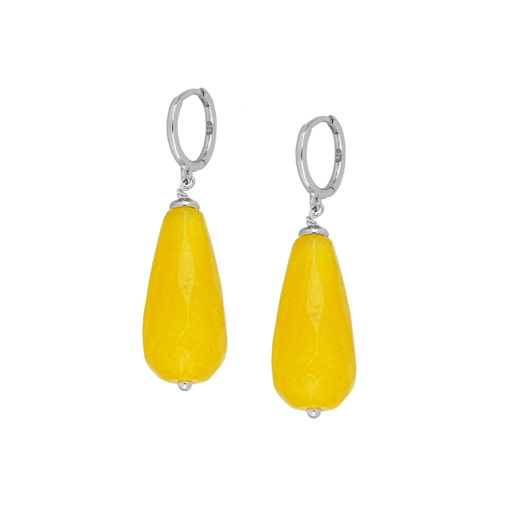 Roca de Piña – Yellow drops- rhodium plated - 925 sterling silver, yellow (ochre) agate- gemstone